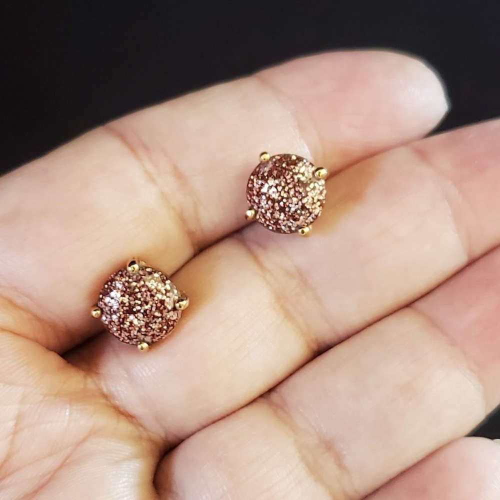 NWT Kate Spade Small Square Gold Glitter Stud Earrings Gold Plated Signed